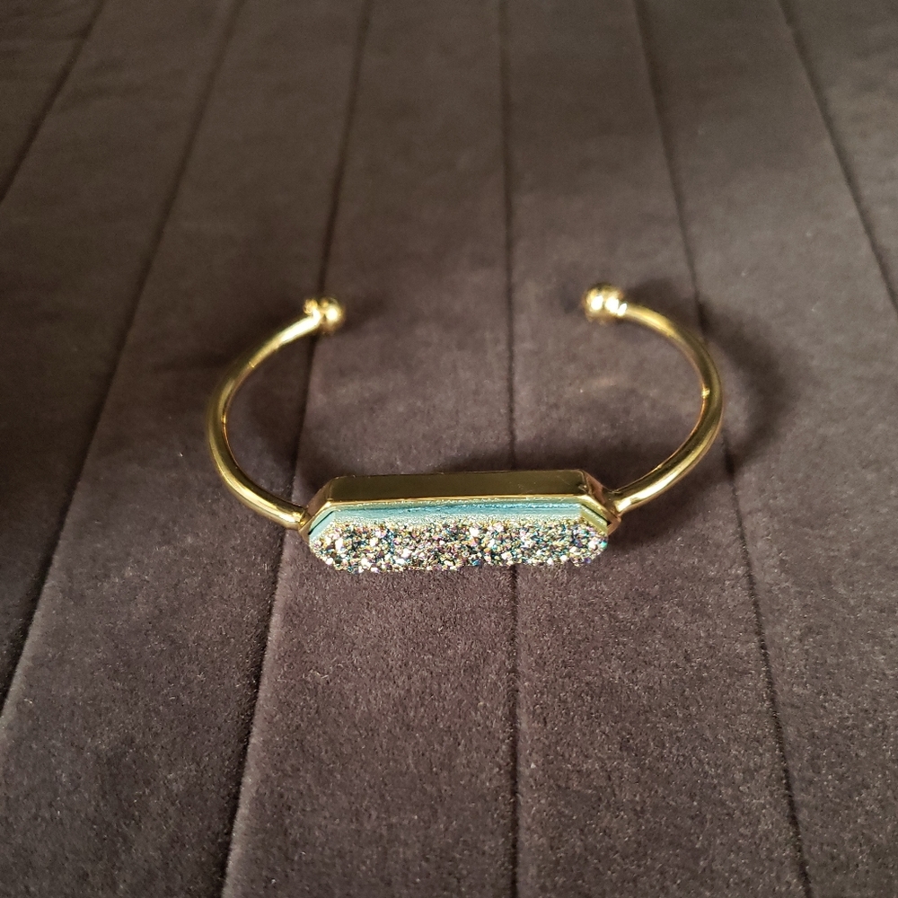 Natural Druzy Geode Cuff Bracelet Titanium Multi Drusy Bangle Gold Plated